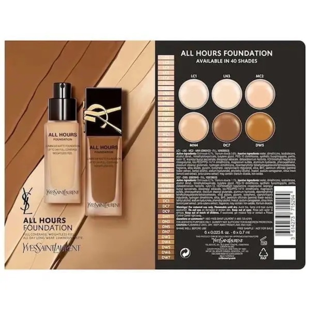 Yves Saint Laurent- All Hours Foundation 6 Shade Sample